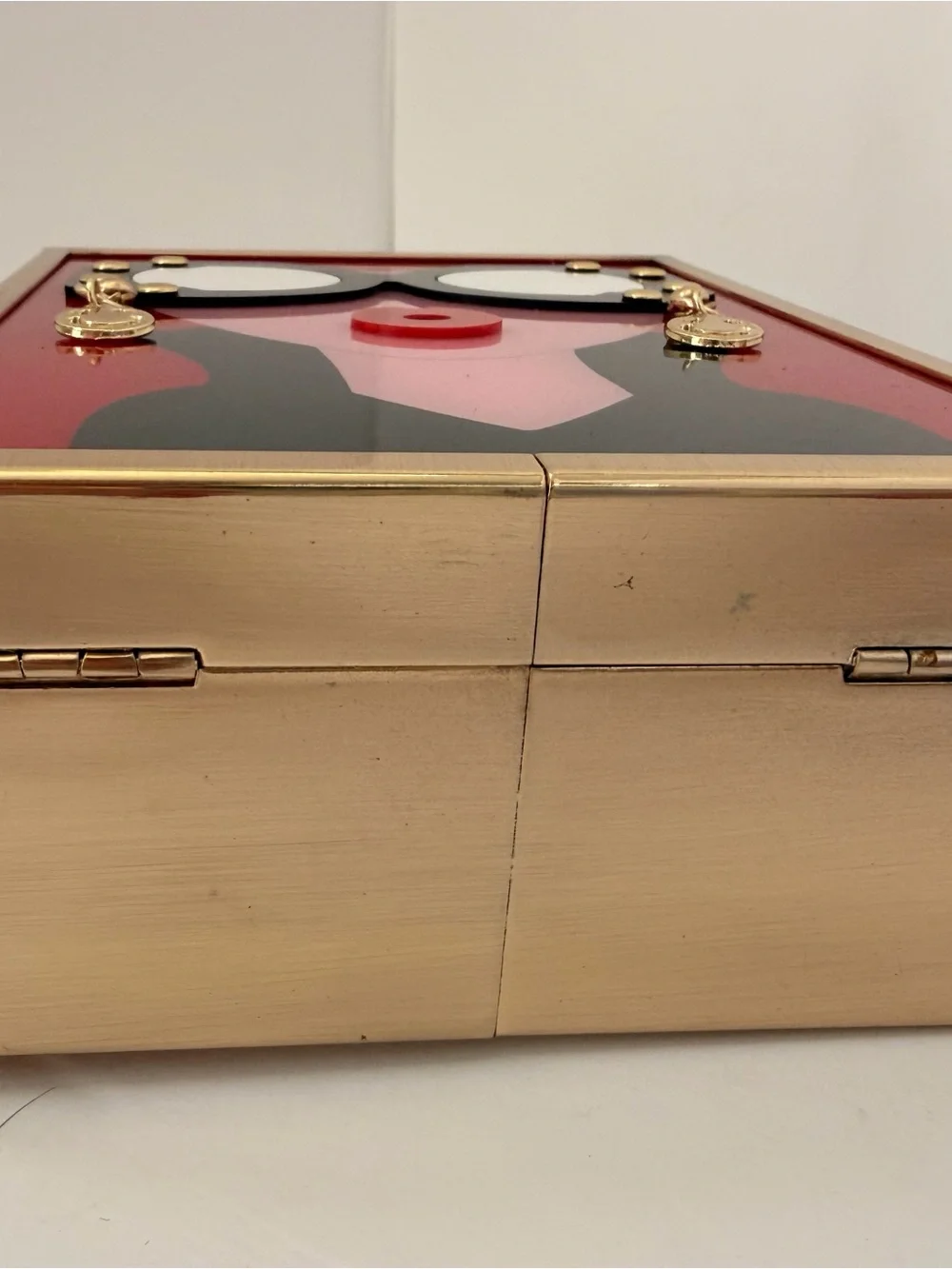 Novelty Red & Pink Face Clutch with Gold Hardware